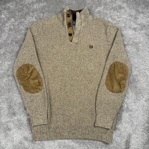 Chaps Beige Mock Neck Sweater Faux Suede Elbow Patches Size S Academia Preppy